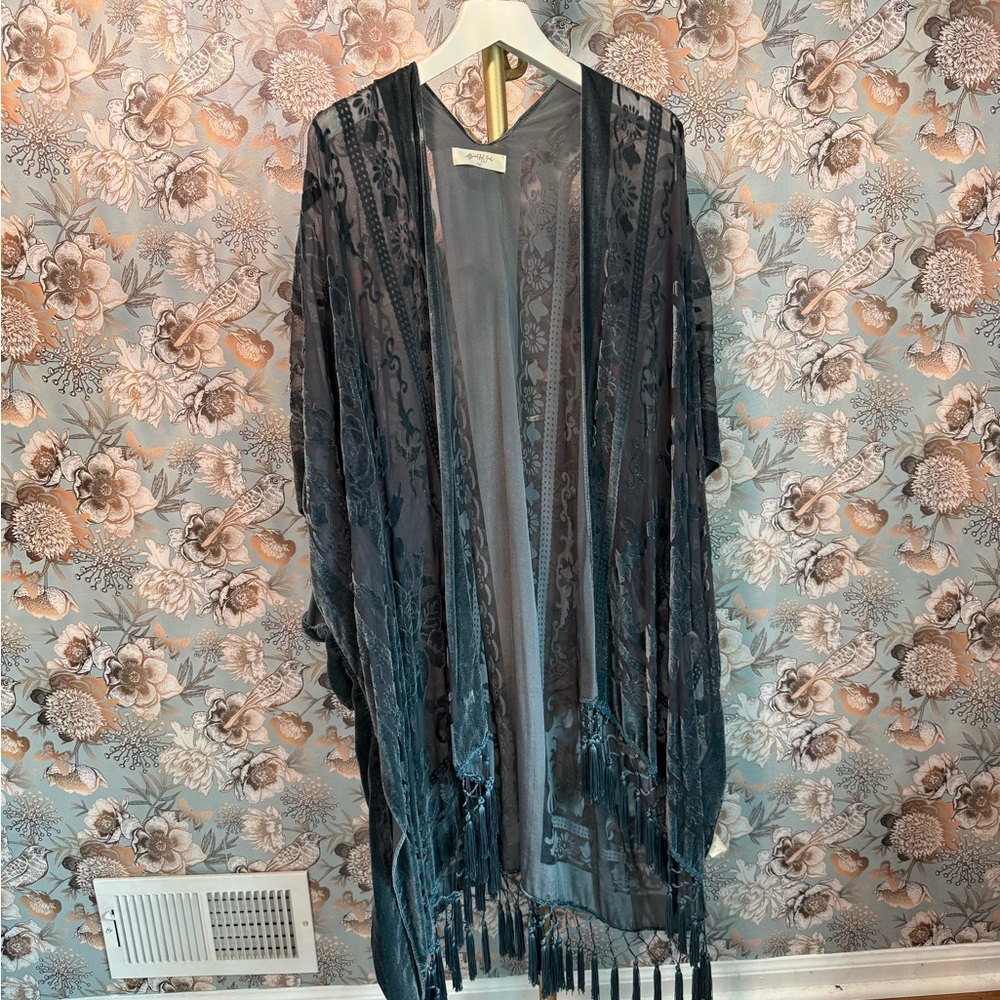 Elegant Sheer Black Kimono with Fringe